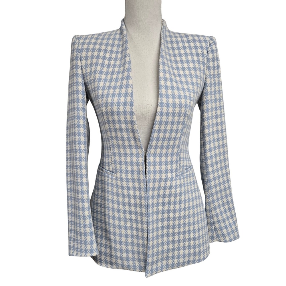 Zara Tailored Blazer Jacket Light Blue White Houndstooth Women's Size XS